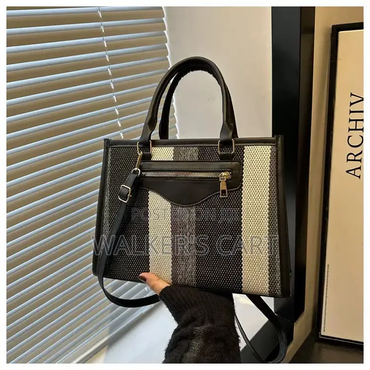 Women's Canvas Striped Satchel Tote Bag