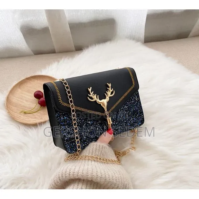 Women’s Square Messenger Shoulder Bag – Black (Deer Head Design)