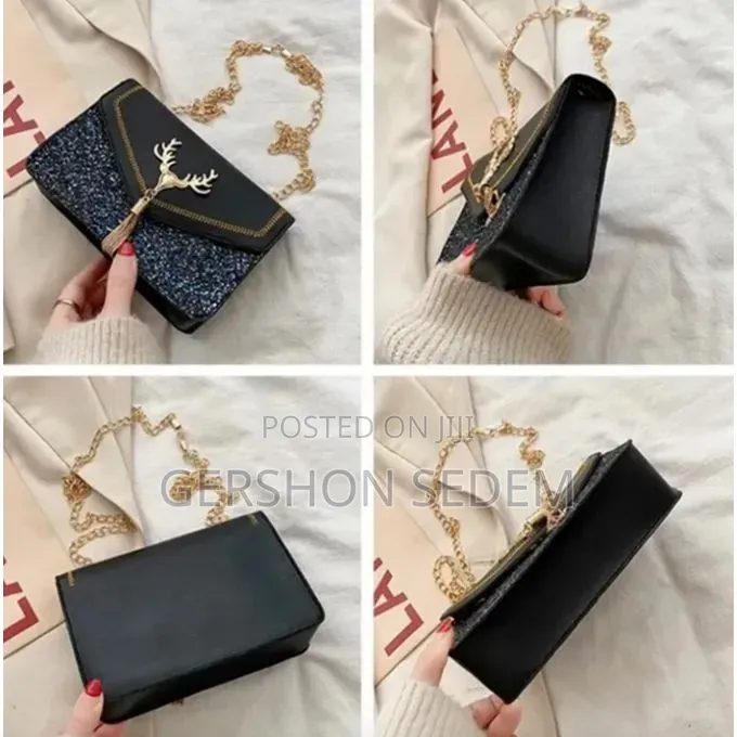 Women’s Square Messenger Shoulder Bag – Black (Deer Head Design)