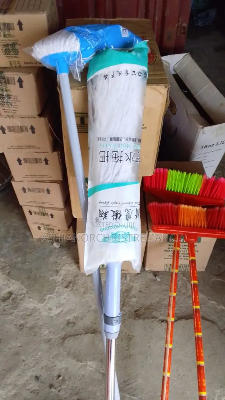 Standing Brooms and Mops