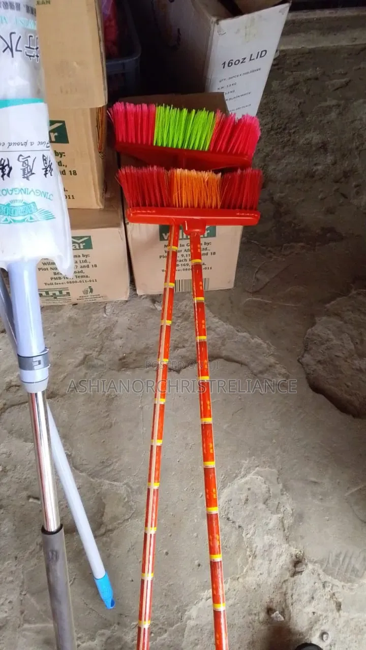 Standing Brooms and Mops
