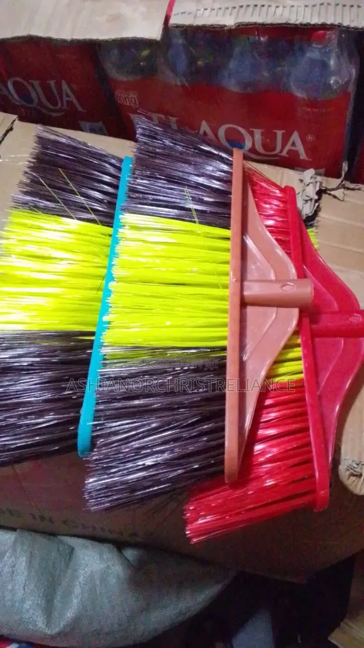 Standing Brooms and Mops