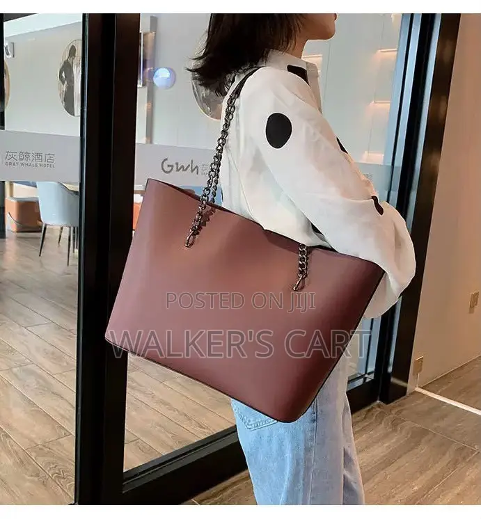 Women's Large Chain-Strap Leather Tote Bag