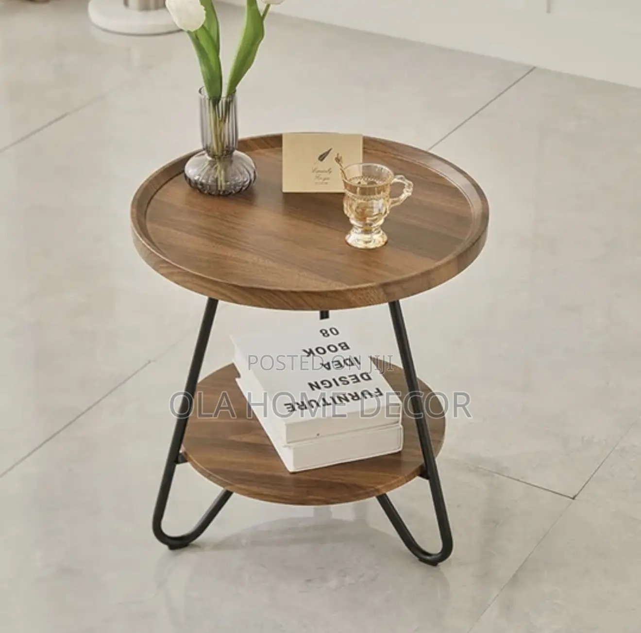 Modern Industrial 2-Tier Round End Table.