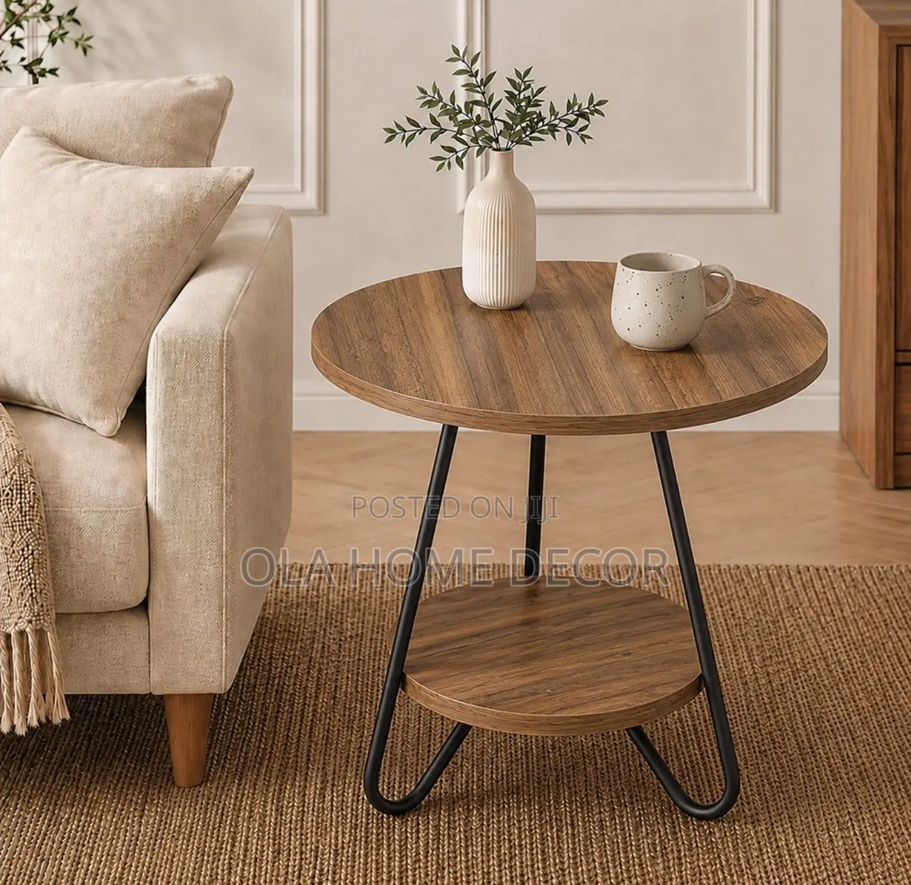 Modern Industrial 2-Tier Round End Table.