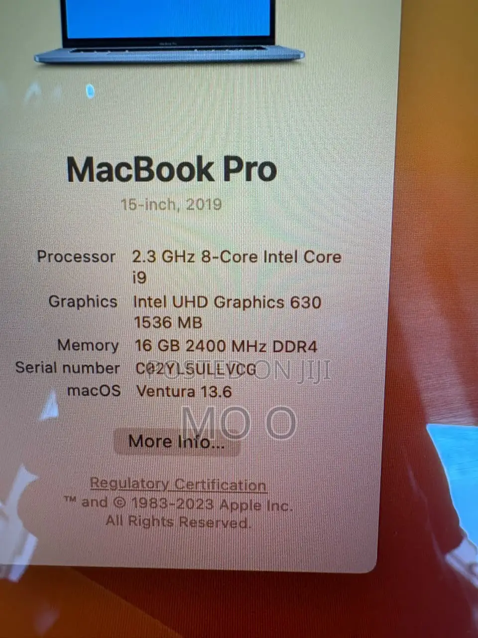 Laptop Apple MacBook Pro 2019 16GB Intel Core i9 SSD 512GB