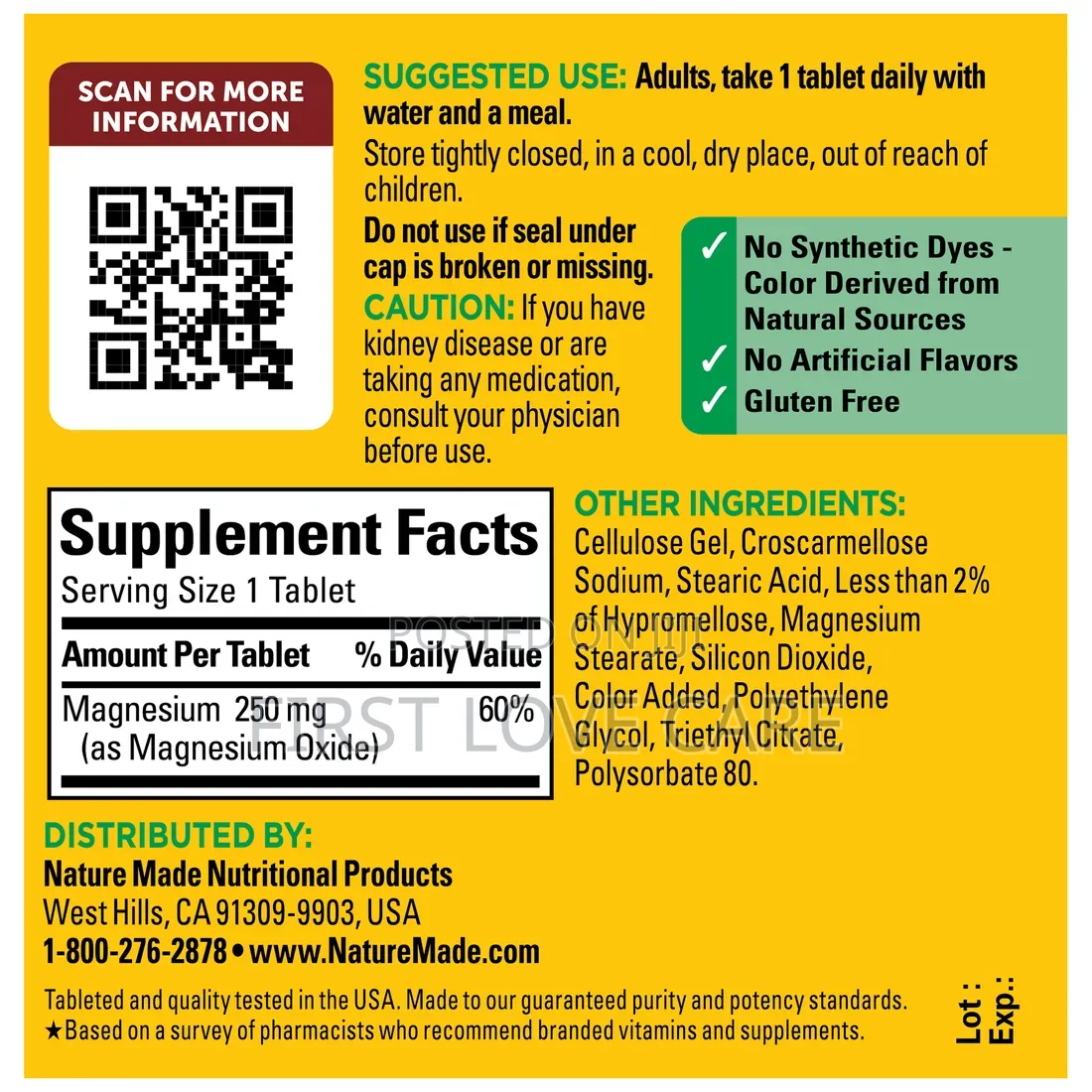 Nature's Made Magnesium 250 Mg Tablets