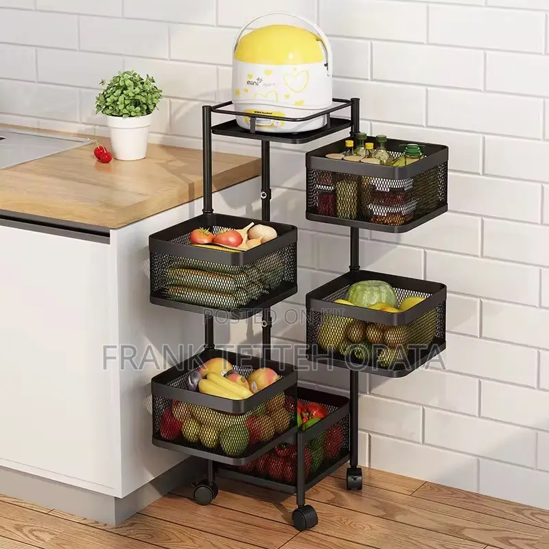 Fruit Basket for Kitchen, 5 Tier Circular Rotating Basket
