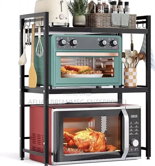 100% Metal 3 Tier Adjustable Microwave Stand