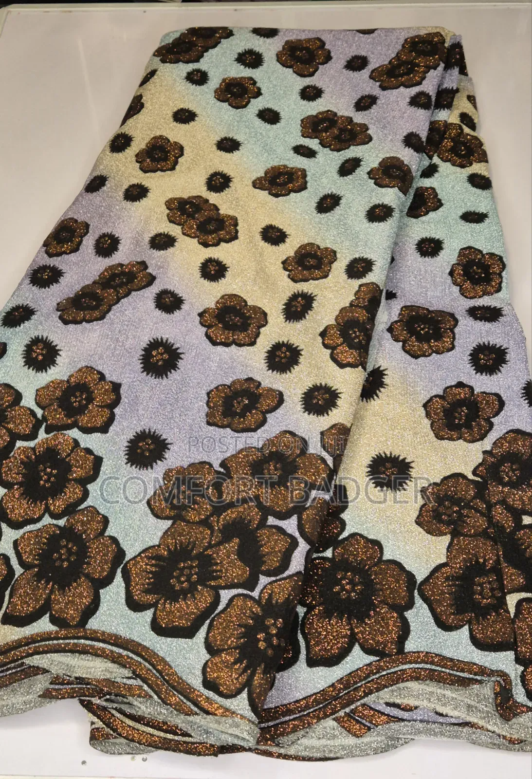 Metallic Glitter Ombre Lace With Floral Embellishments