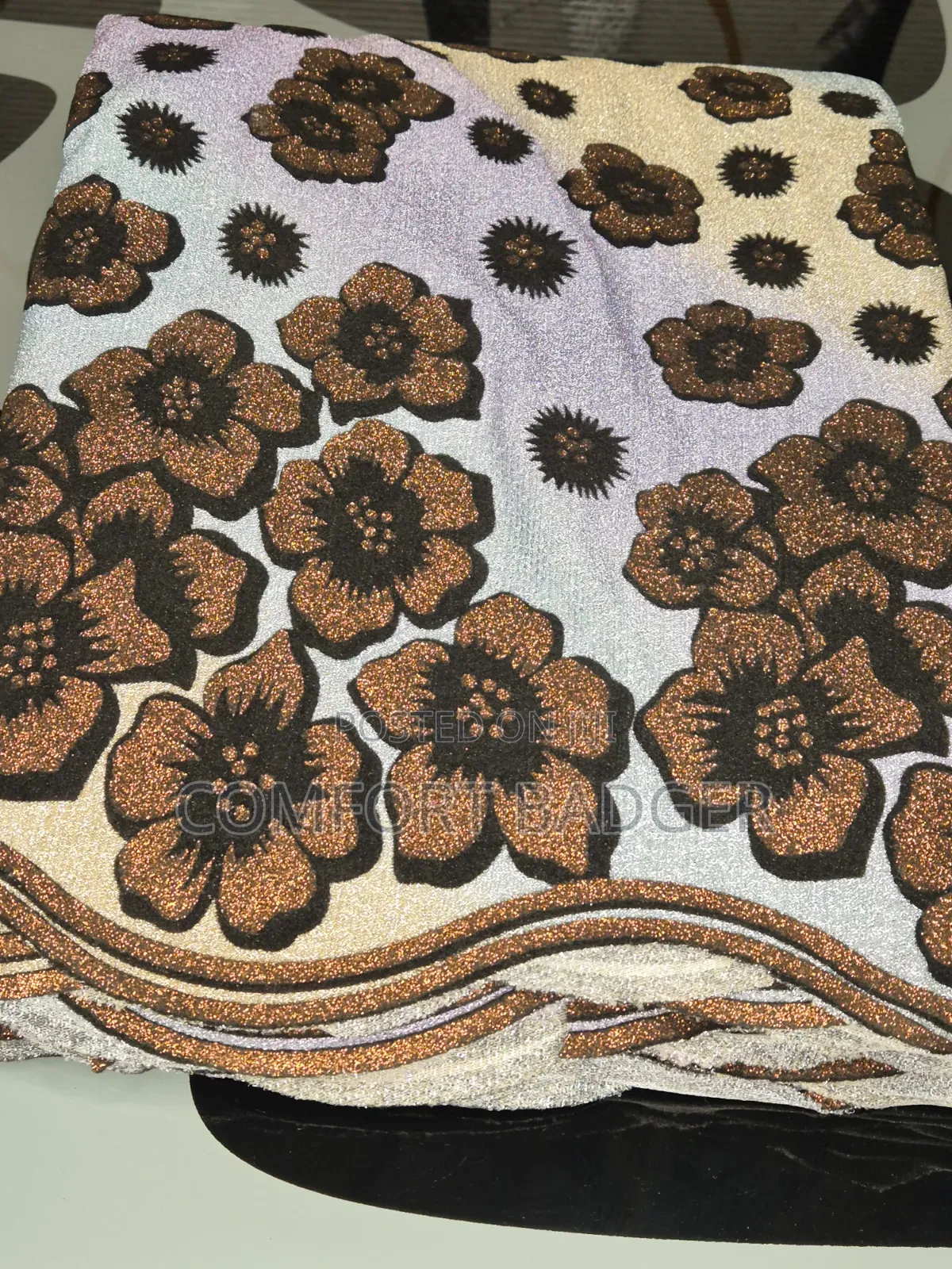 Metallic Glitter Ombre Lace With Floral Embellishments