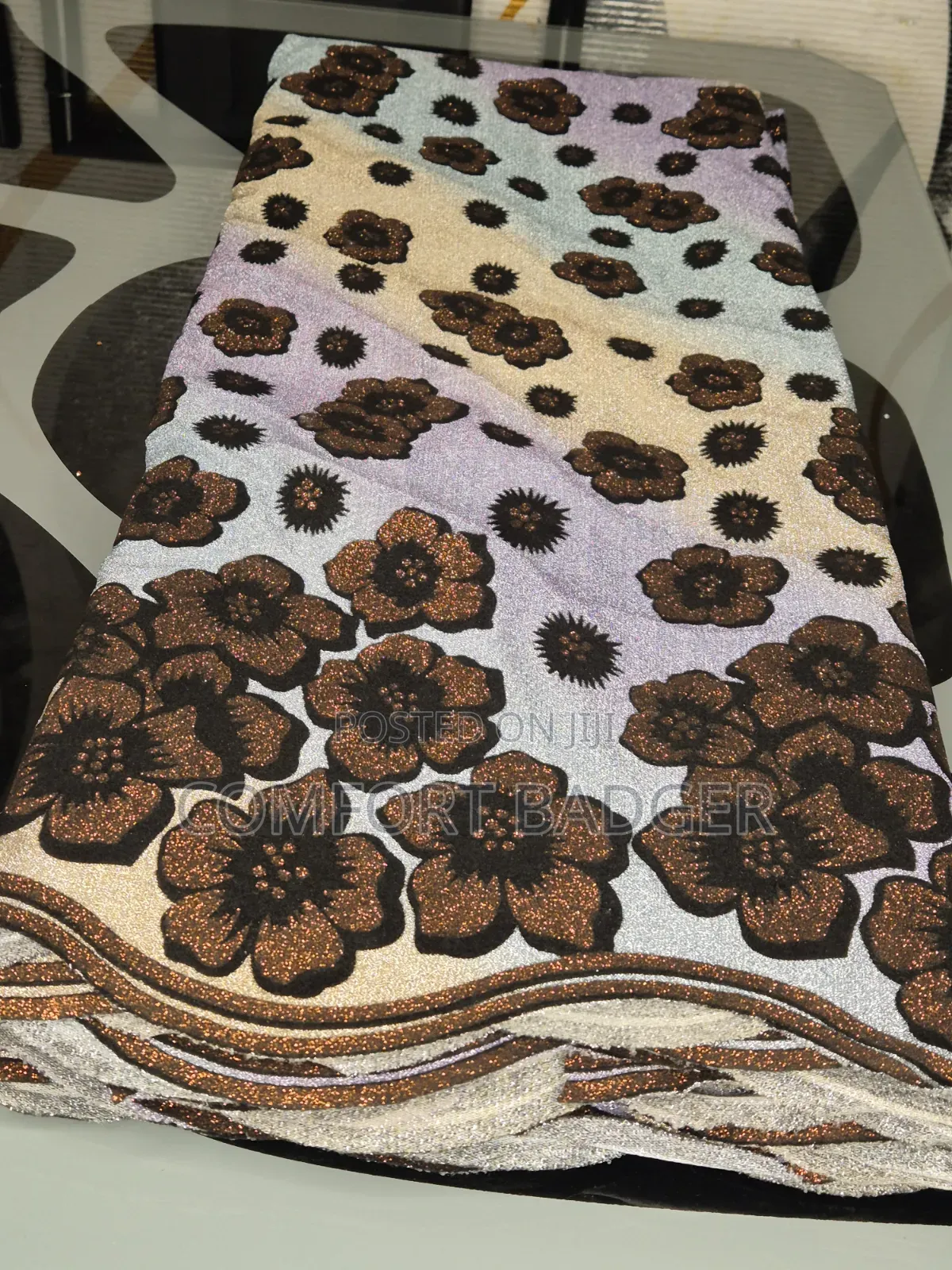 Metallic Glitter Ombre Lace With Floral Embellishments