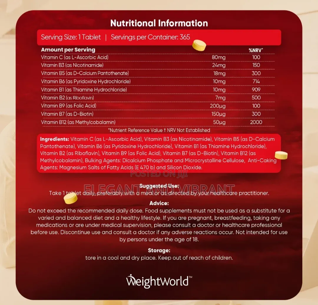 Vitamin B -Tablets - Vitamin B12, Biotin,VitaminB6,VitaminC,Vitamin B9