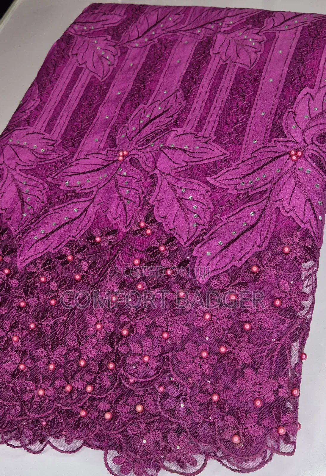 Classy Magenta Lace With Rhinestones and Beads