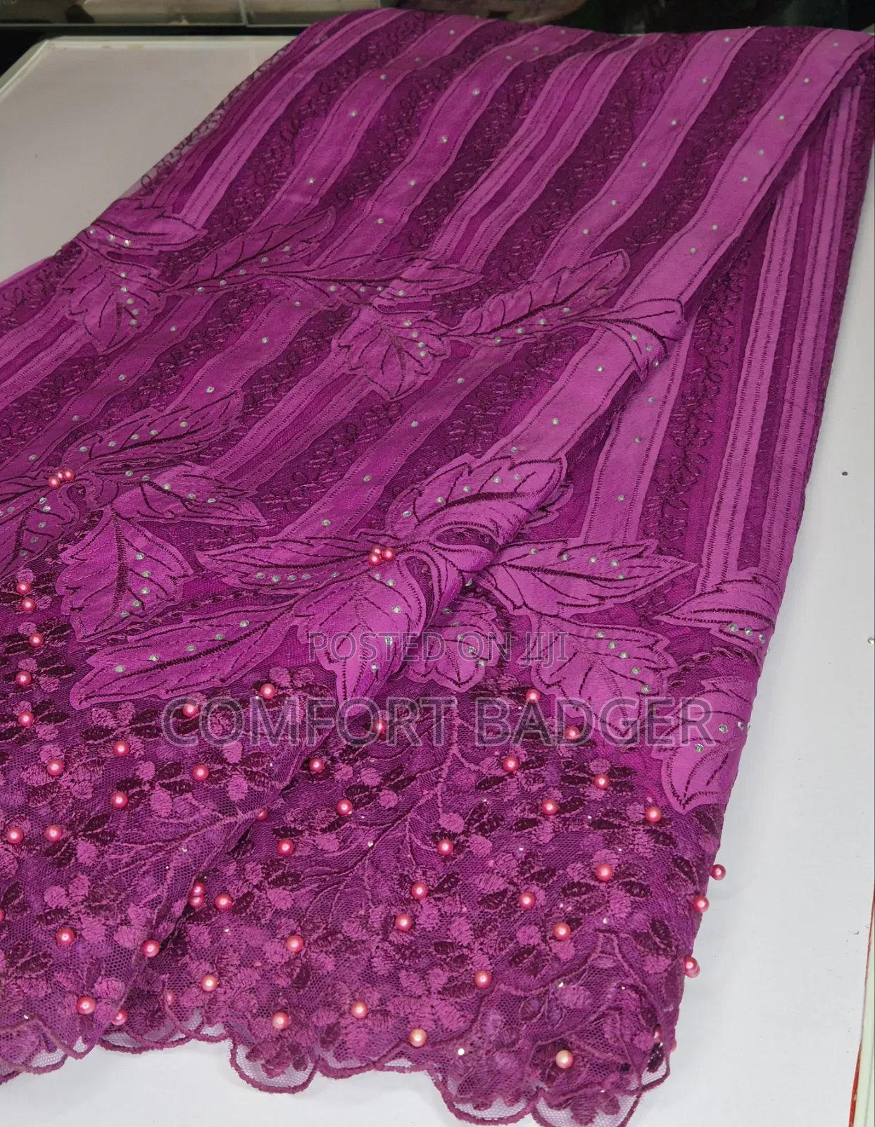 Classy Magenta Lace With Rhinestones and Beads