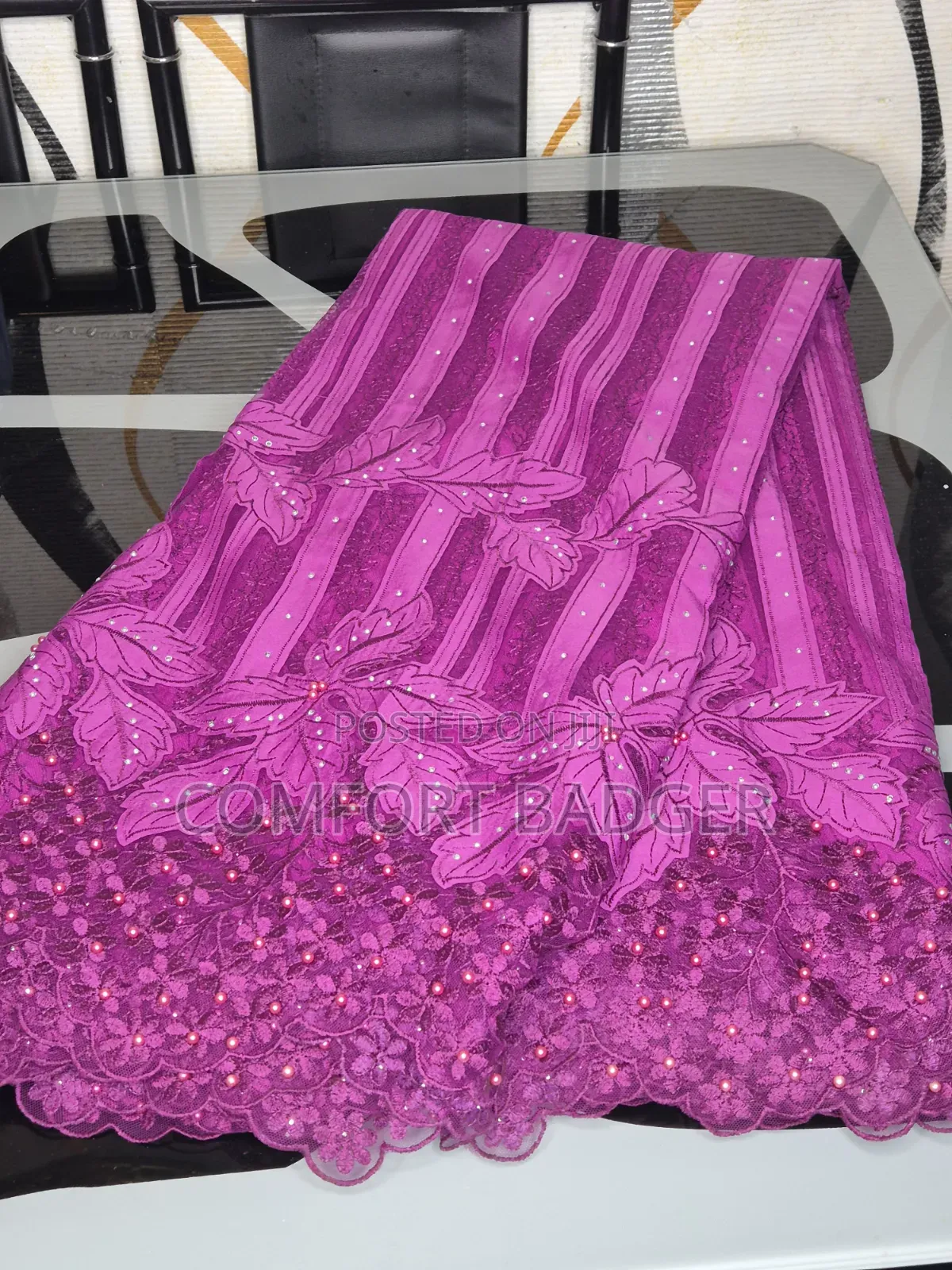 Classy Magenta Lace With Rhinestones and Beads