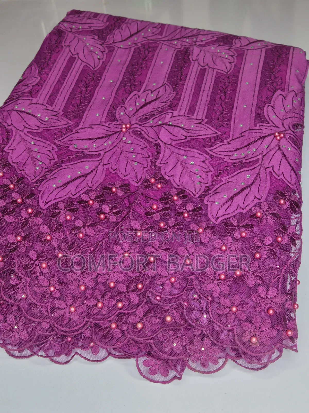 Classy Magenta Lace With Rhinestones and Beads