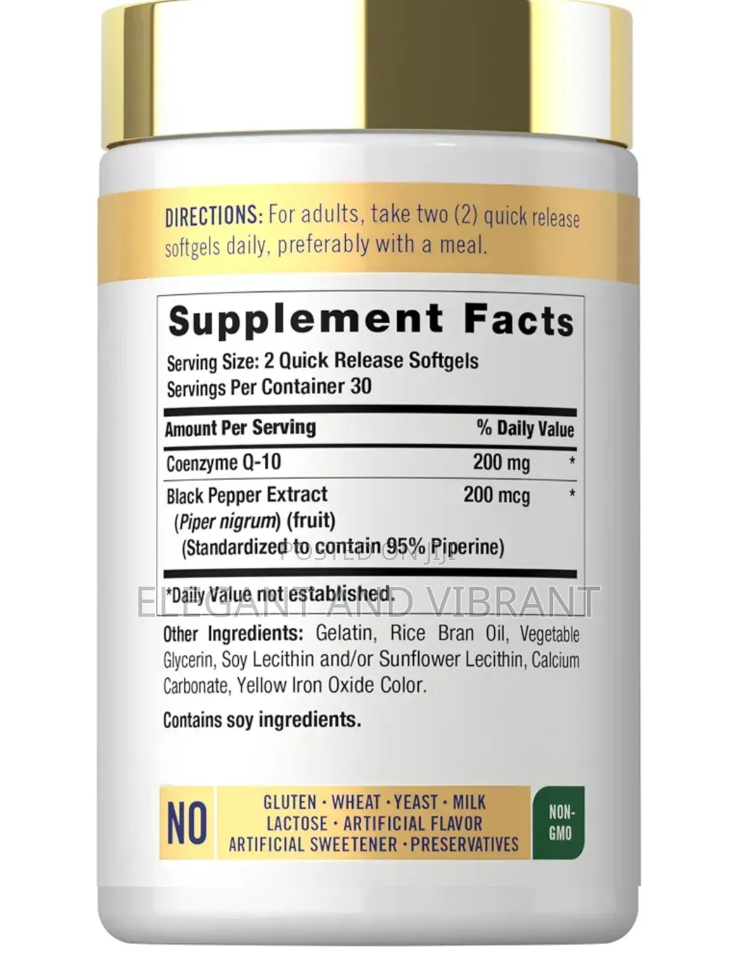 Co Q10,200mg, 69 Soft Gels With Black Pepper to Enhance Absorption.