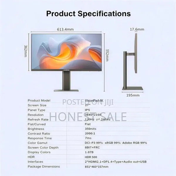 Oraimo VisionPad 4K 27-Inch Computer Screen Monitor | 4K HD