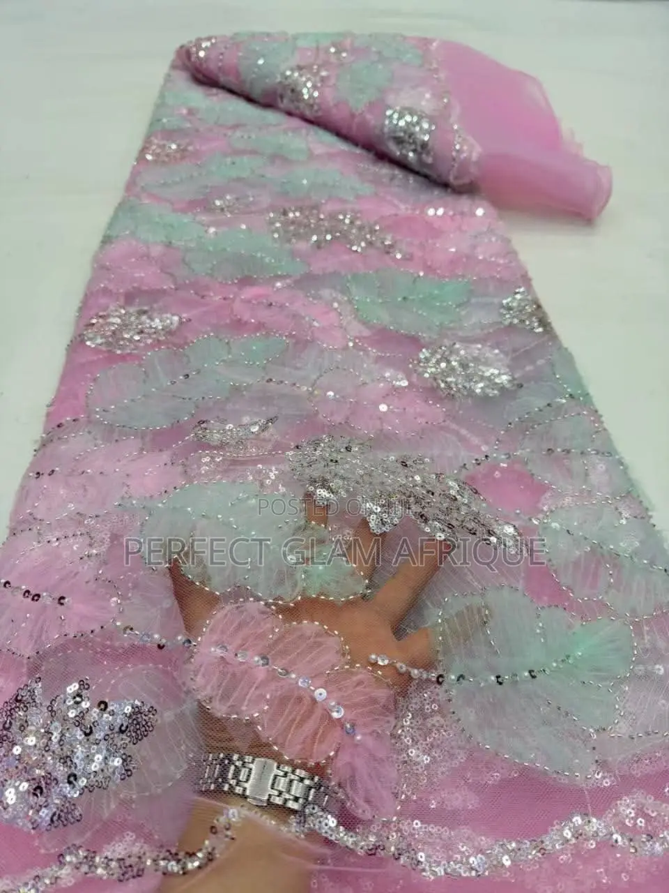 Luxury Lilac 3D Floral Sequin French Lace With Beads