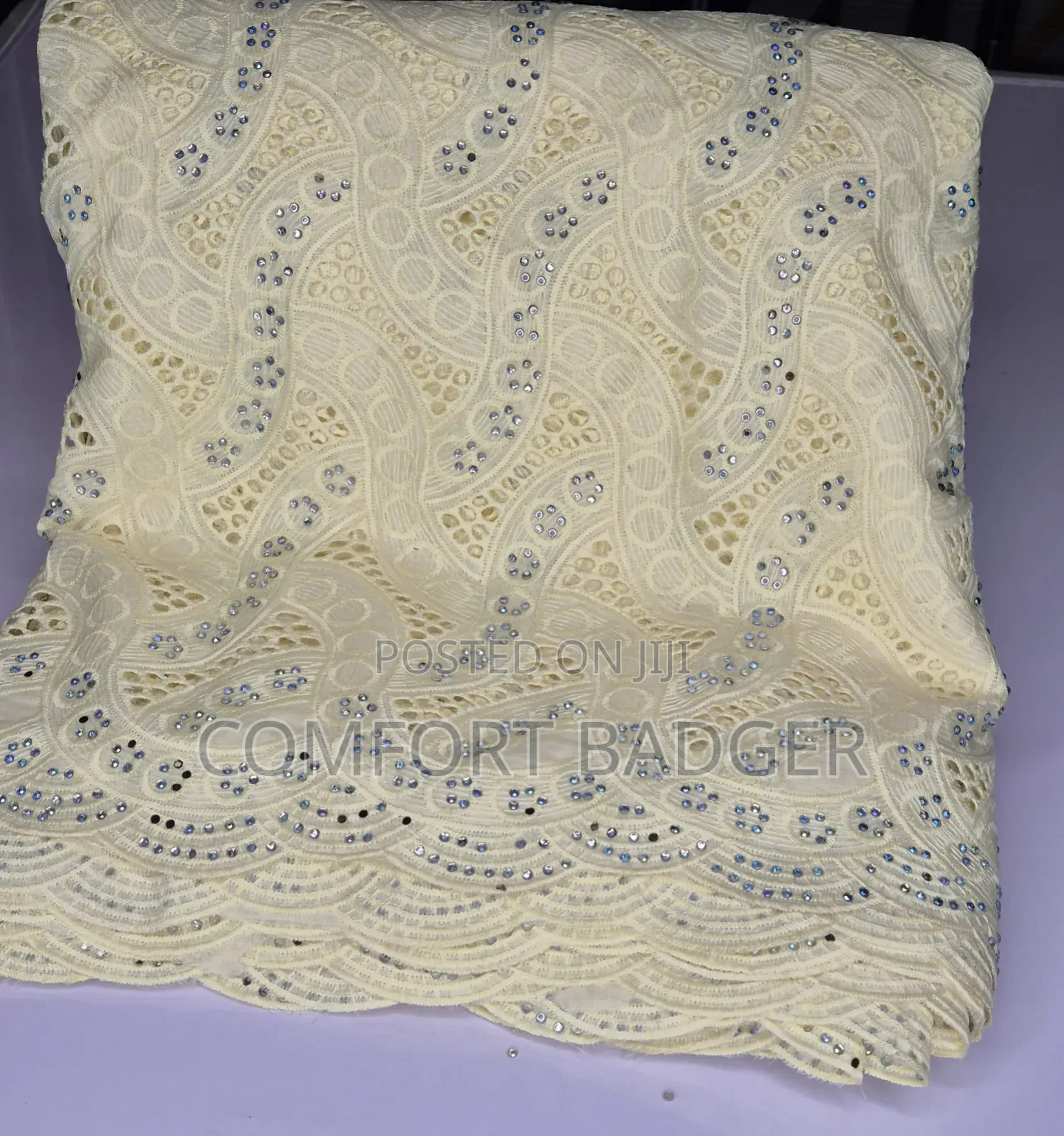 Luxurious Embellished Light Yellow Lace