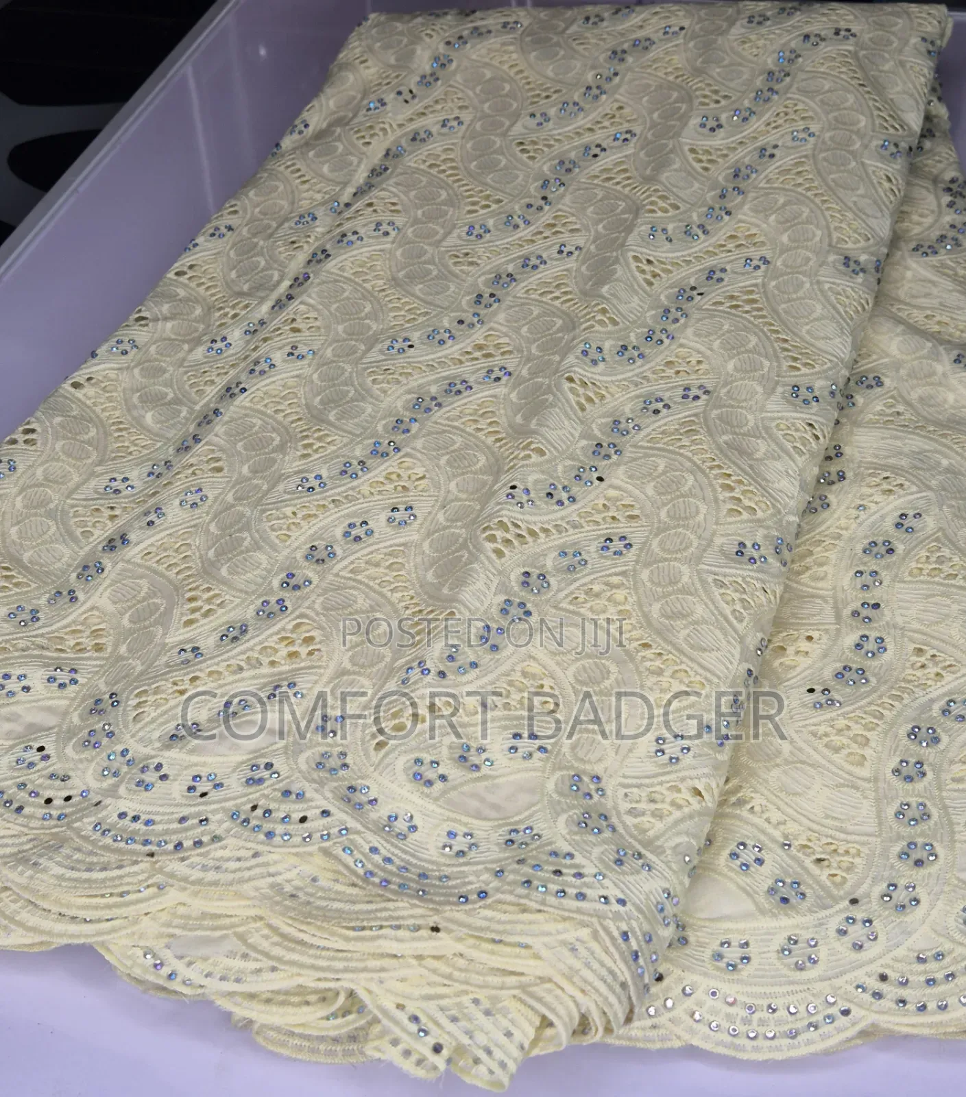 Luxurious Embellished Light Yellow Lace