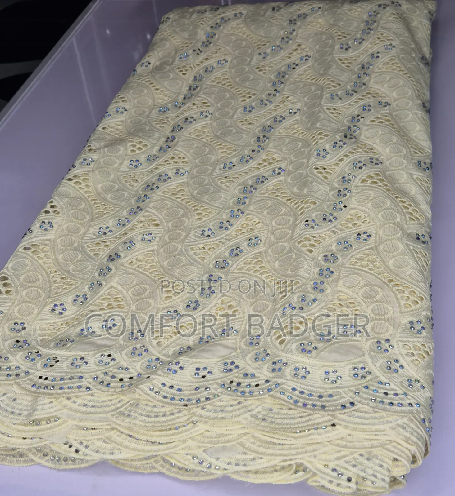Luxurious Embellished Light Yellow Lace