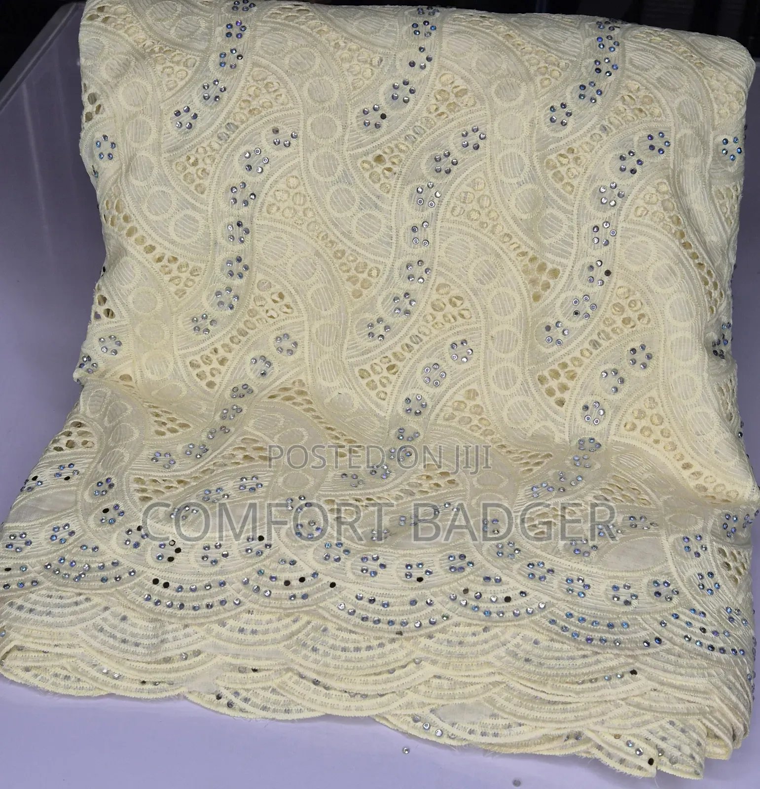 Luxurious Embellished Light Yellow Lace