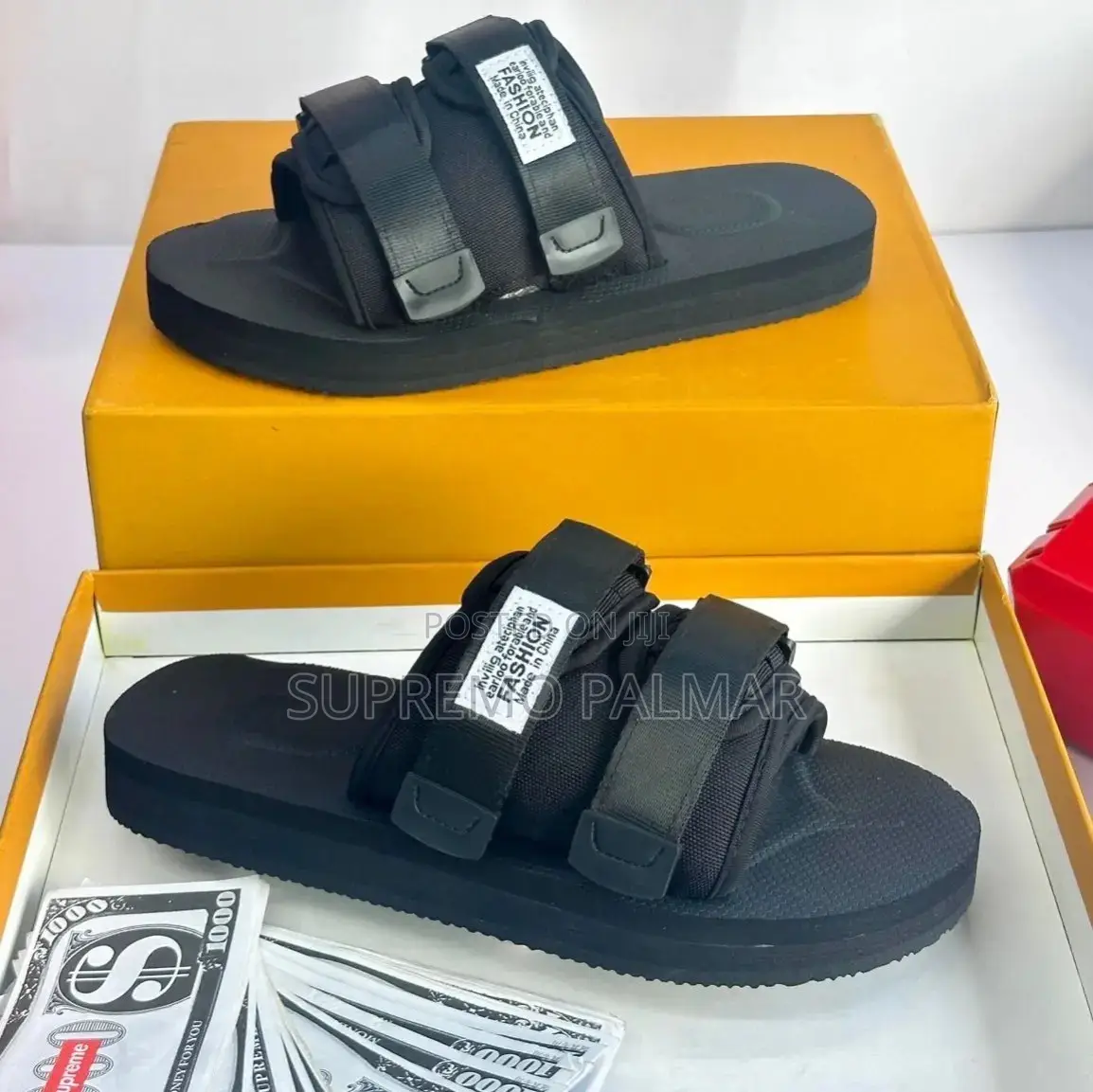 Black Double-Strap Slide Sandals With Thick Sole – Sliders