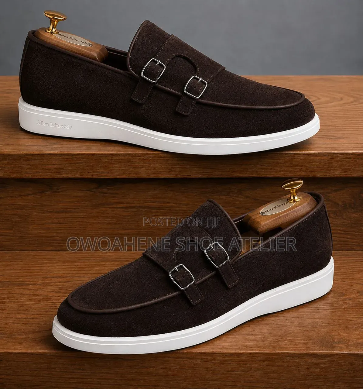 Item Is the Fliteless Suede Monk Strap Sneaker Loafer in Dark Brown.
