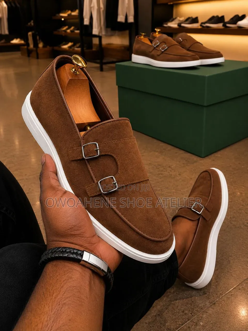 Brown Suede Double-Buckle Monk Strap Loafer Sneaker