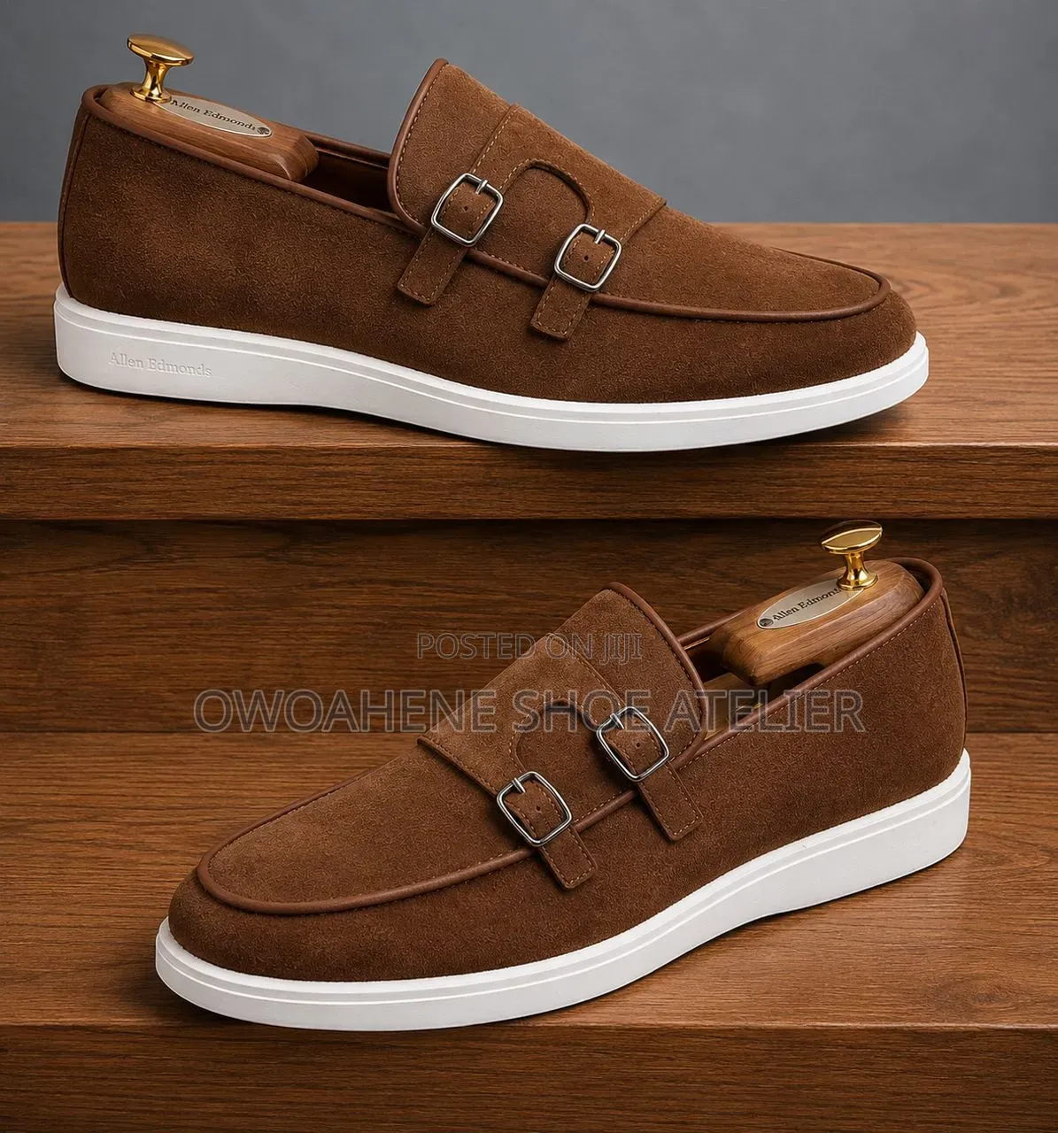 Brown Suede Double-Buckle Monk Strap Loafer Sneaker