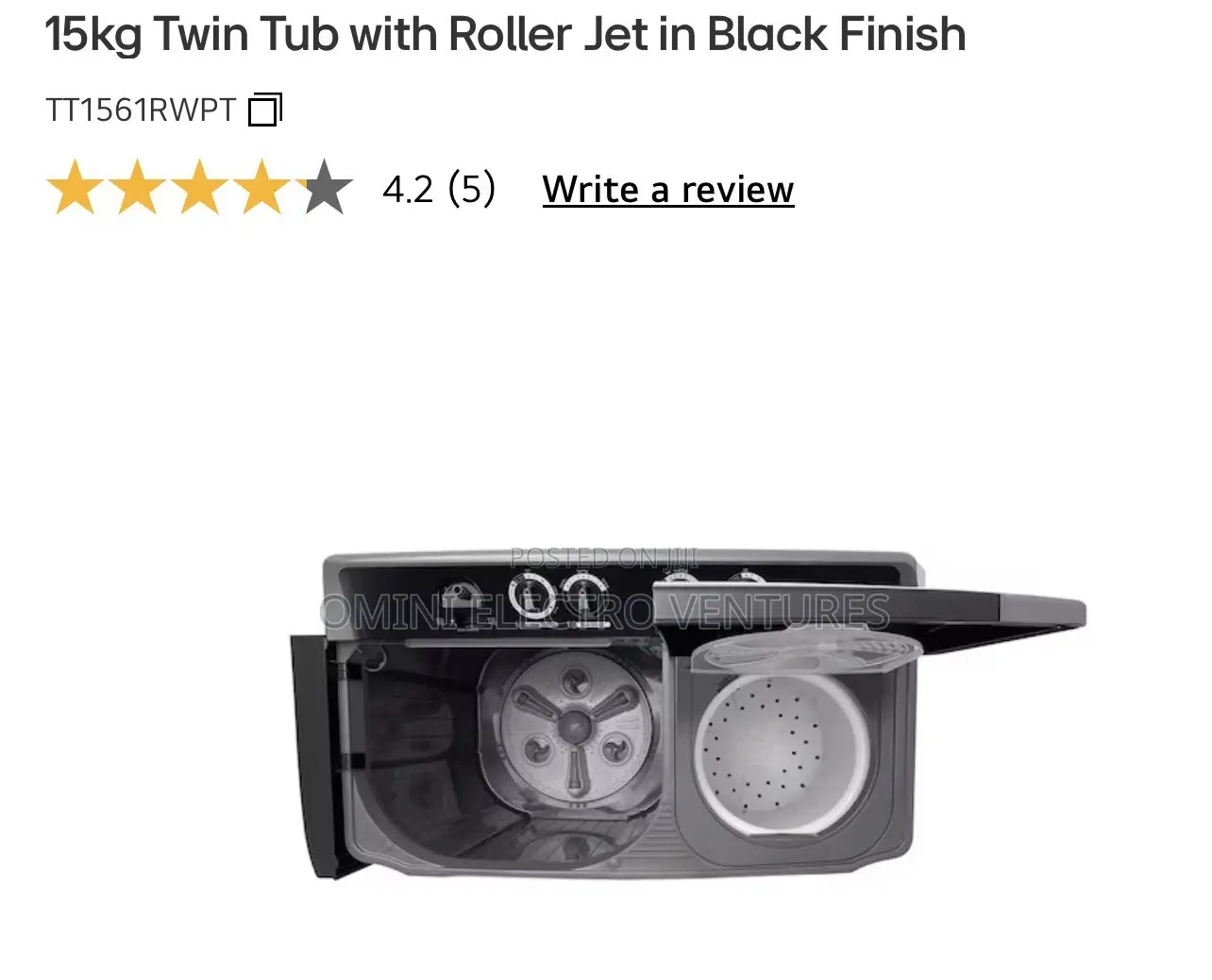 Twin Tub LG 15kg Washer Mac With Wind Jet Dryer