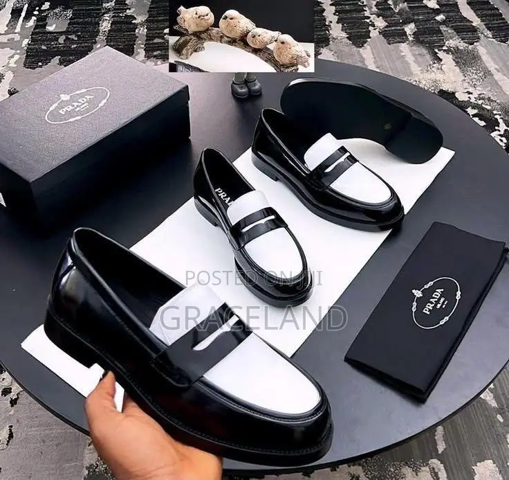 This Is Original Prada Black and White Loafer for Men -47