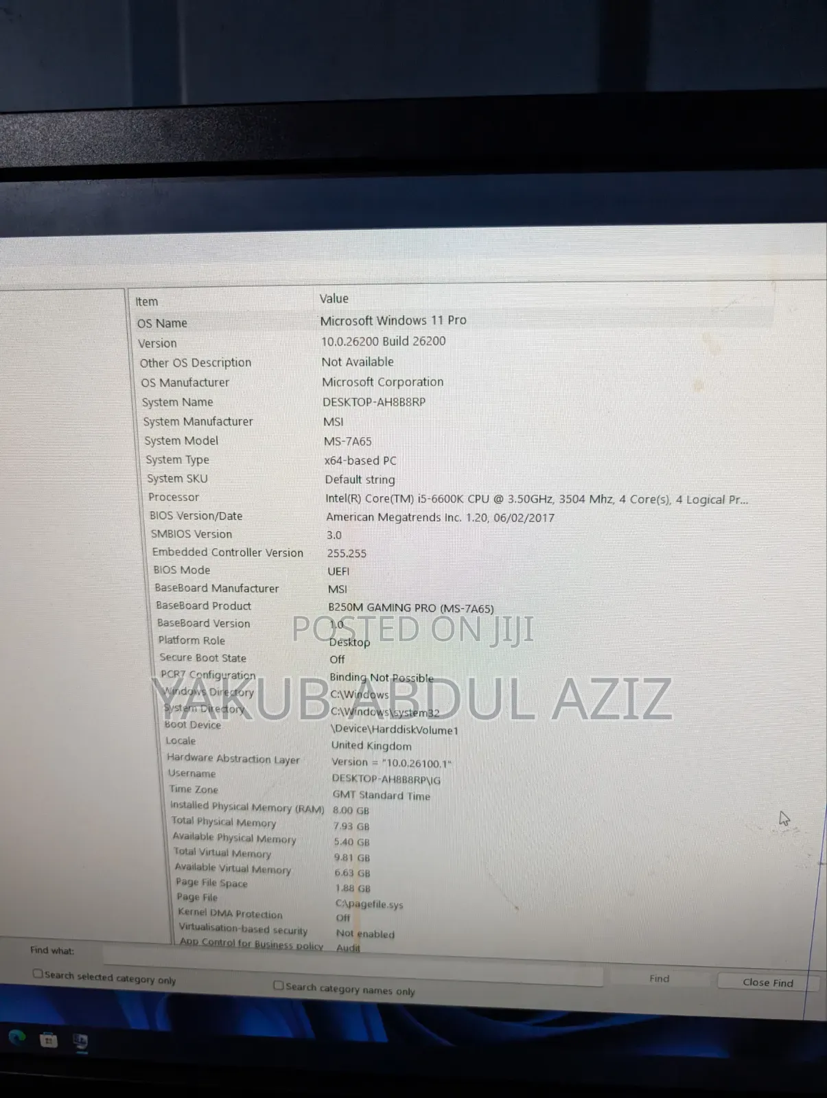 Desktop Computer MSI model 8GB Intel Core i5 HDD 1T