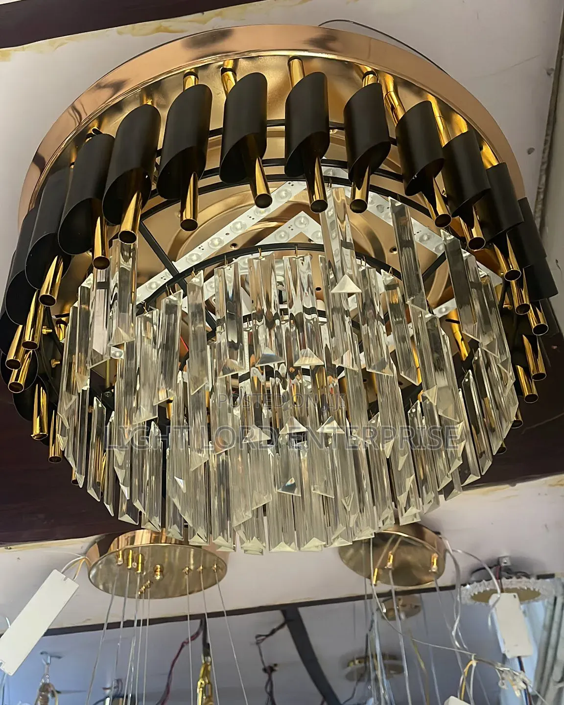 ESL Remote Controls Chandelier With Fan Black and Gold