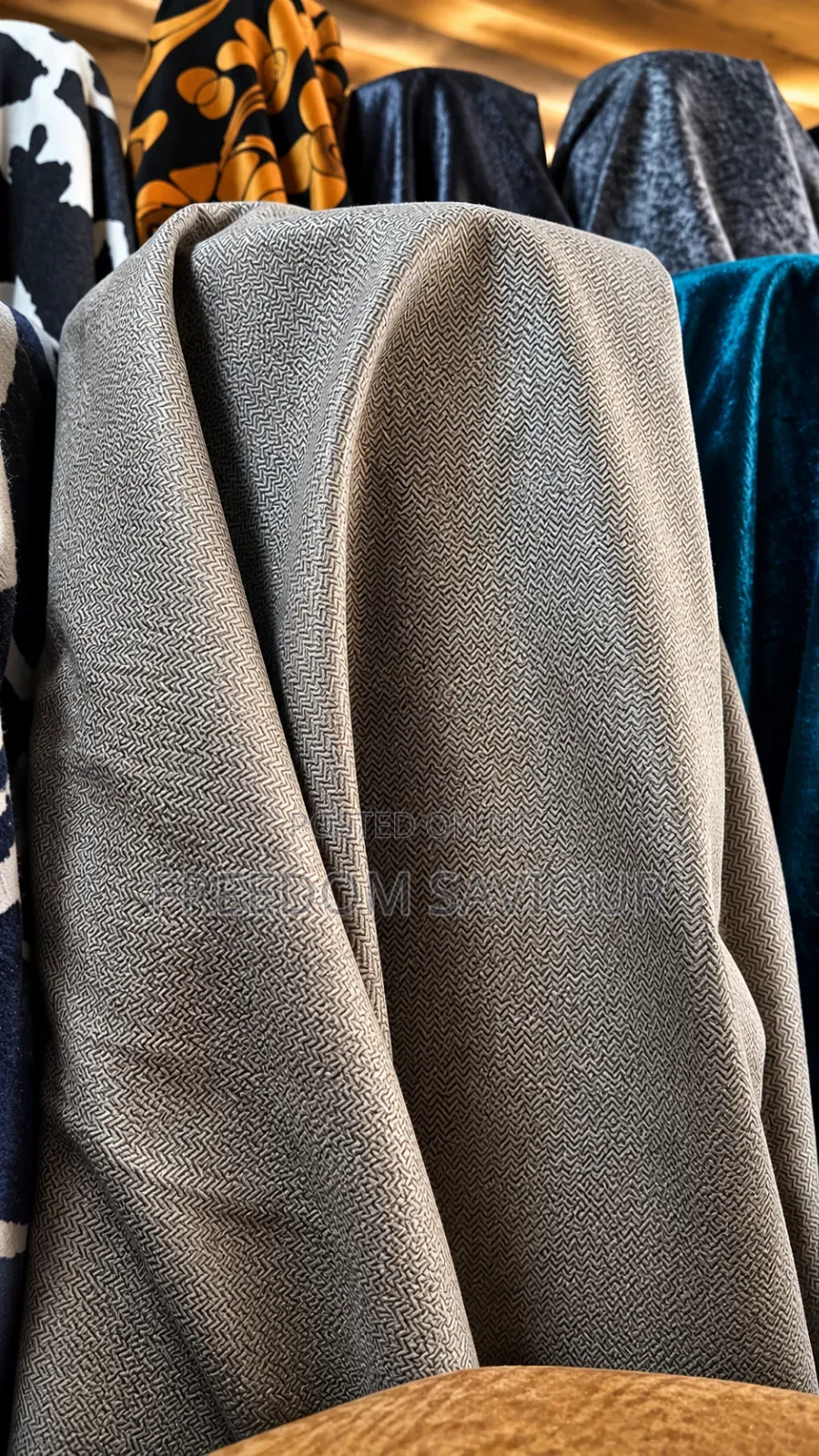 Premium Grey Herringbone Upholstery Fabric