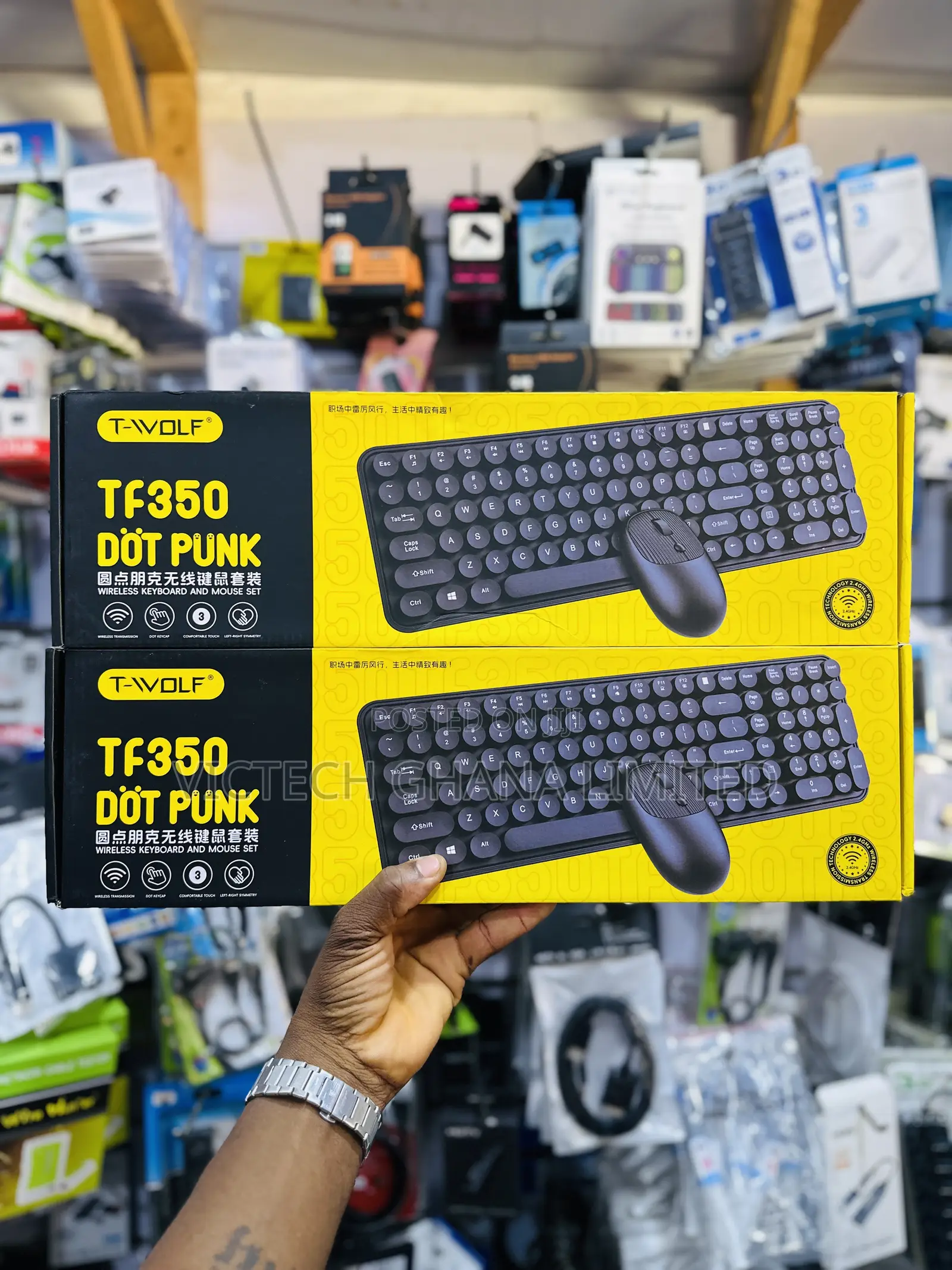 T-Wolf TF350 Dot Punk Wireless Keyboard and Mouse Set.