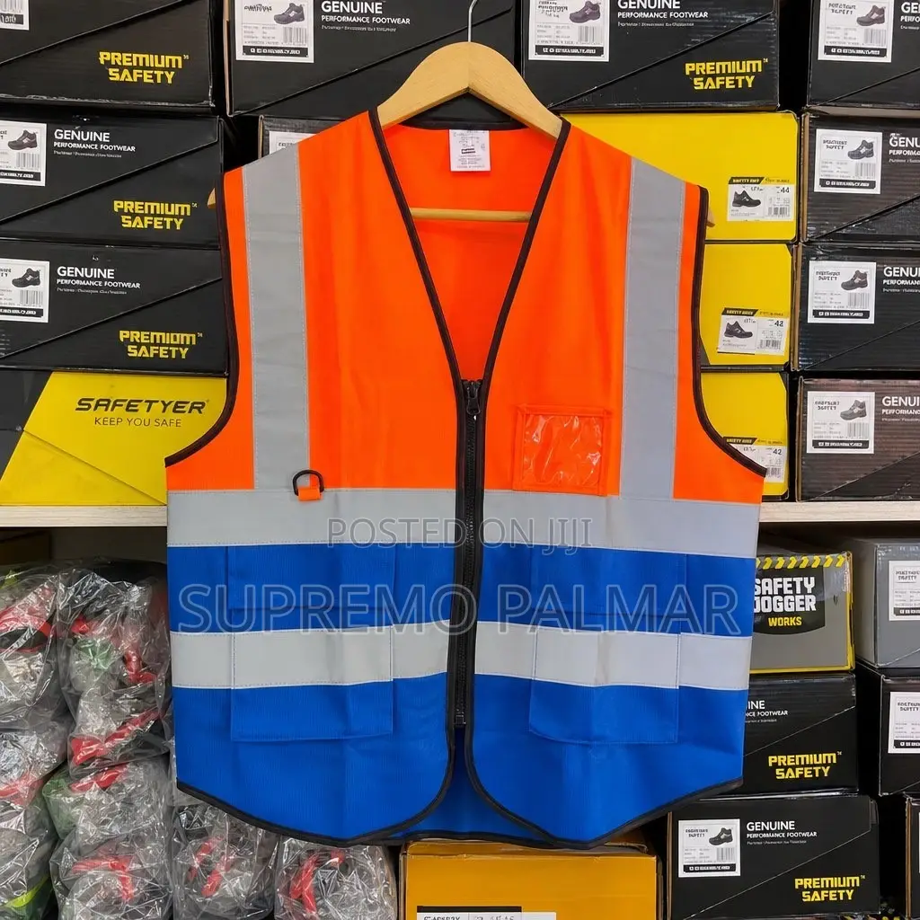 Orange & Blue High Visibility Safety Vest With Zip & Utility Pockets