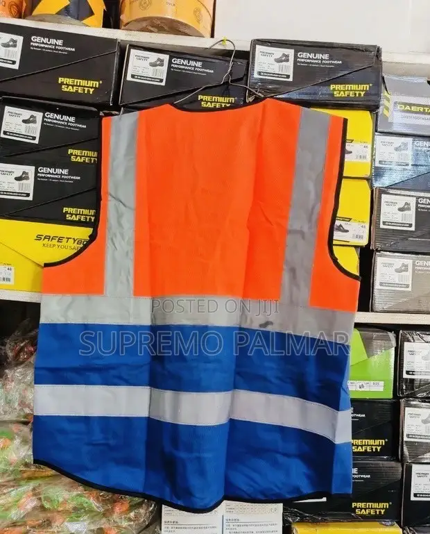 Orange & Blue High Visibility Safety Vest With Zip & Utility Pockets