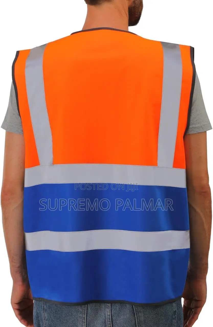 Orange & Blue High Visibility Safety Vest With Zip & Utility Pockets