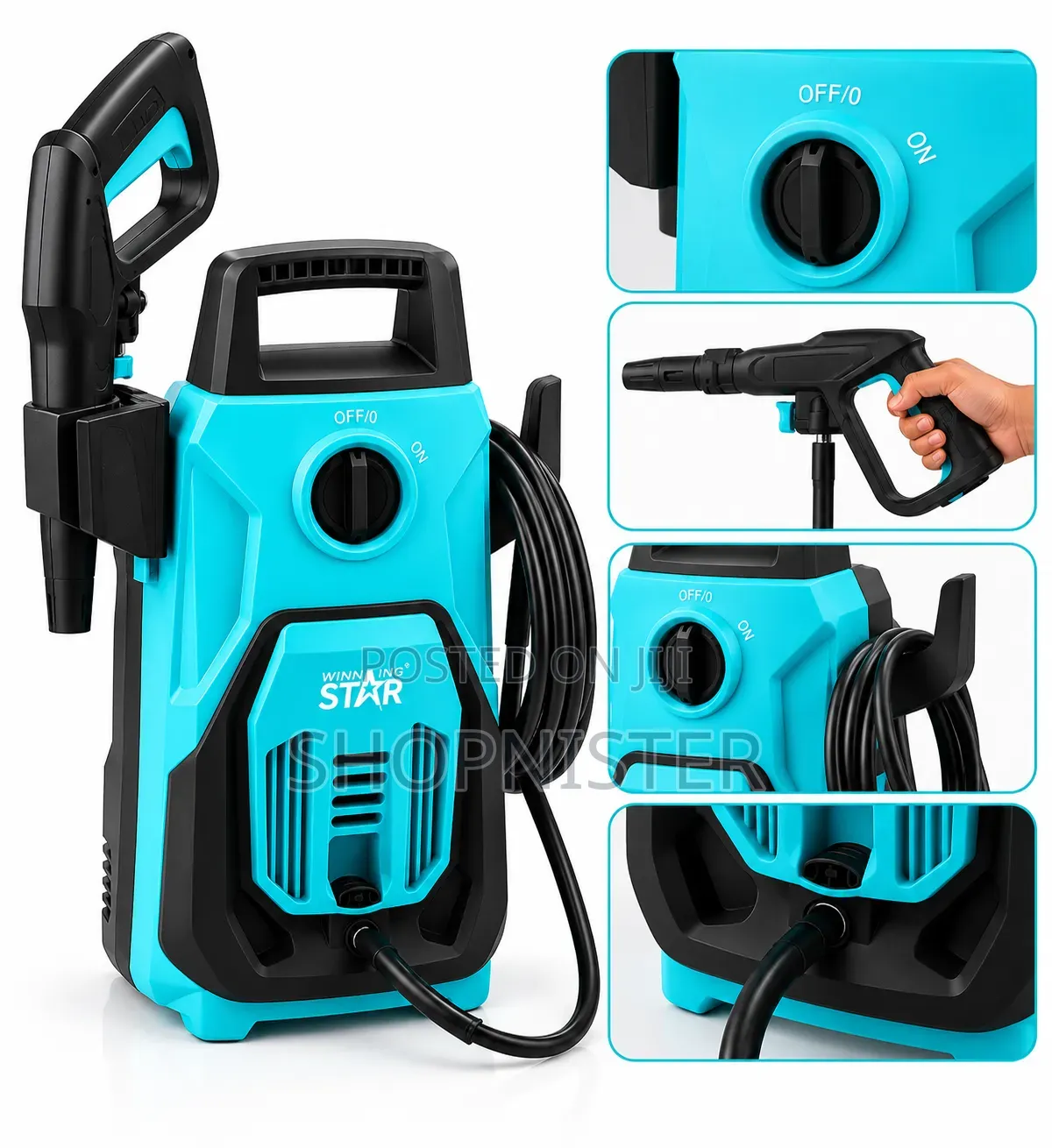 Winning Star 1200W Pressure Washer – 90 Bar, Adjustable Nozzle & Long