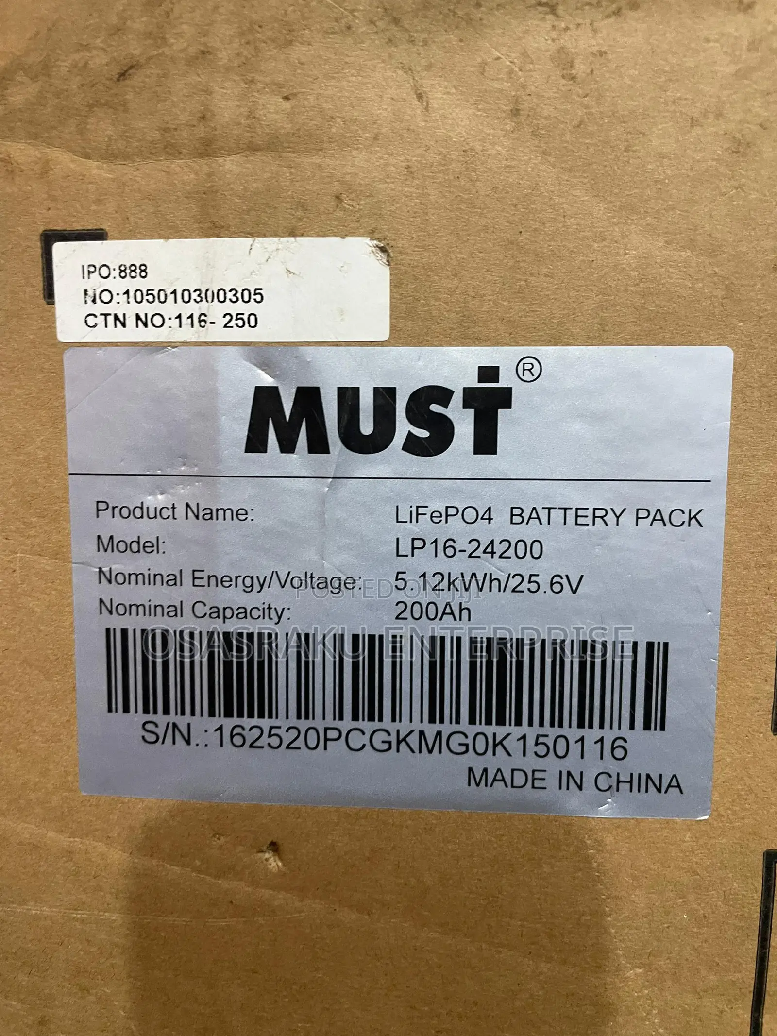 25.6V 200Ah MUST Lithium Battery