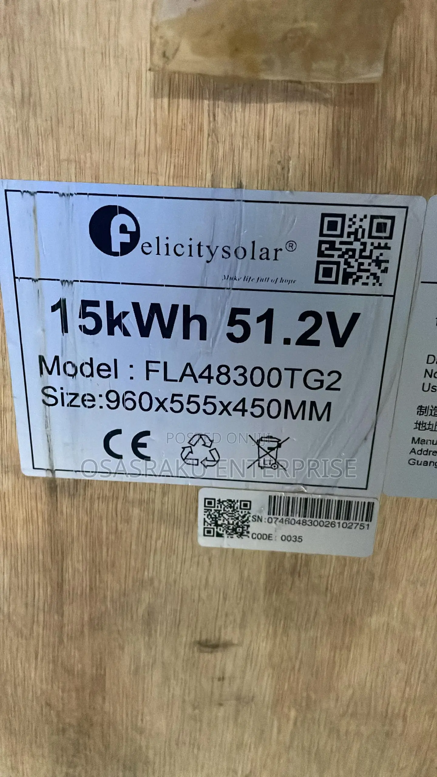 51.2v 15kwh (300ah) Felicity Solar Lithium Ion Phosphate Bat