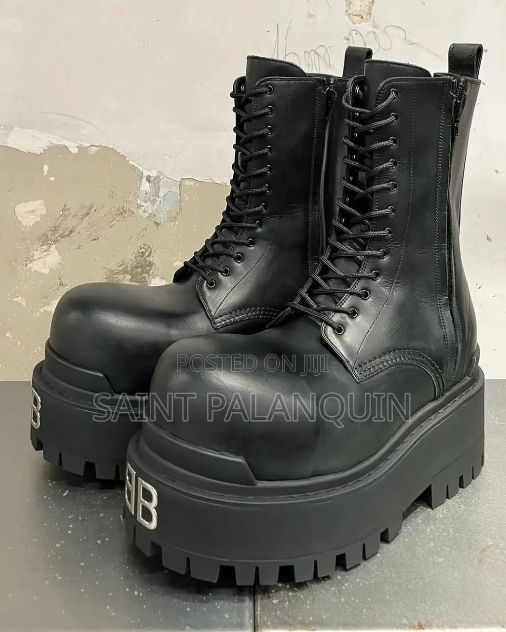 BalenciagaBoots an Exaggerated, Ultra-Round Toe, Tall Lace-Up Shaft