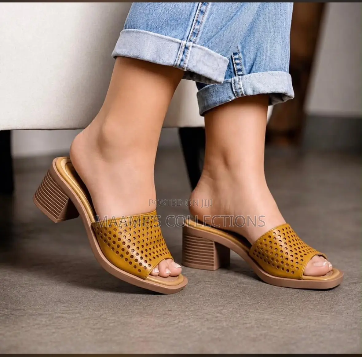 Women's Perforated Block-Heel Mule Sandals