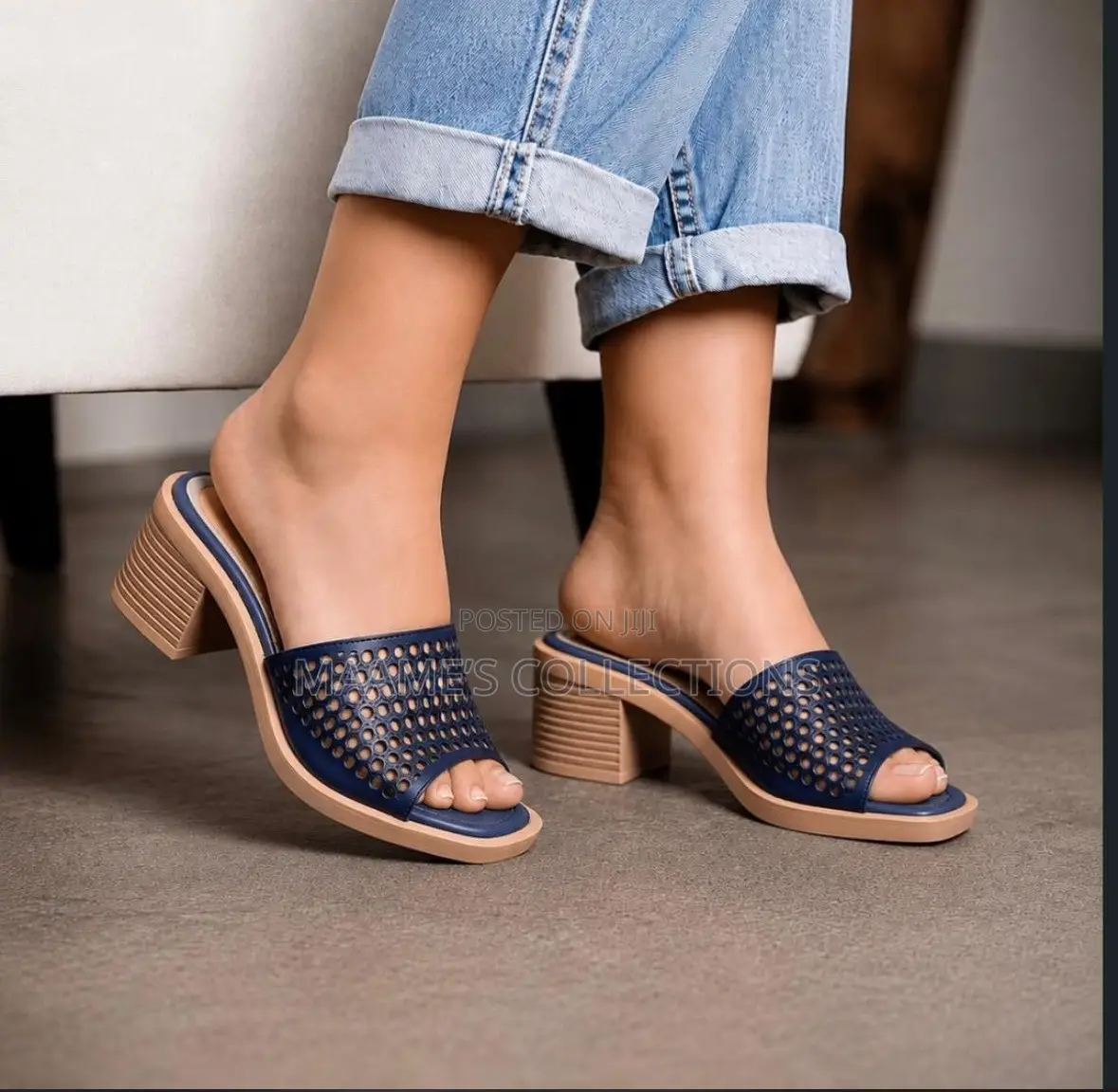 Women's Perforated Block-Heel Mule Sandals