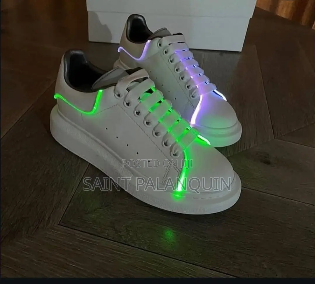 McQueen LED Shoes, Outlined With Bright Neon Green Glowing Light Strip