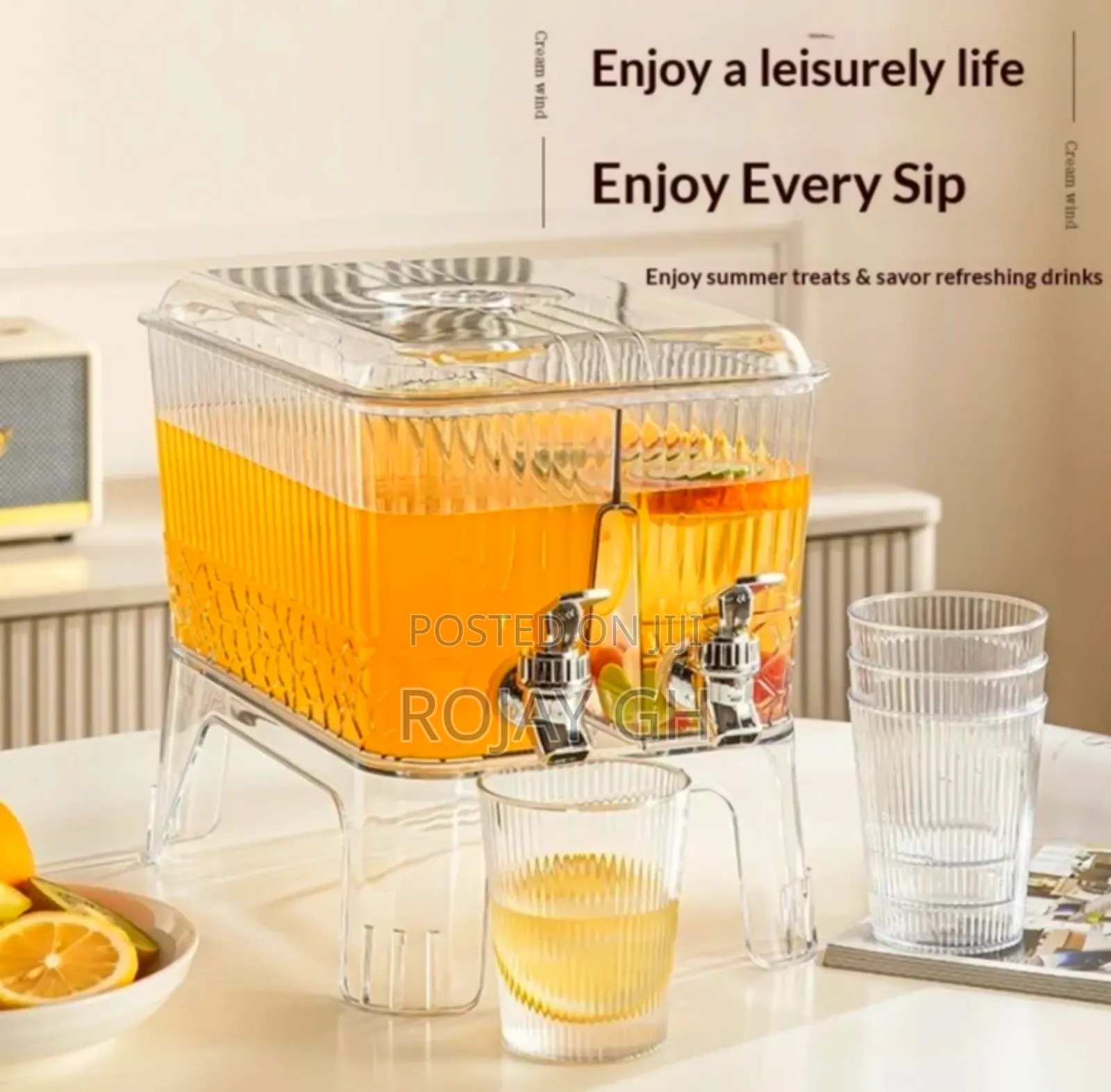 5.5L Acrylic Double Beverage Dispenser With a Stand, Spigots, 2 Cups.