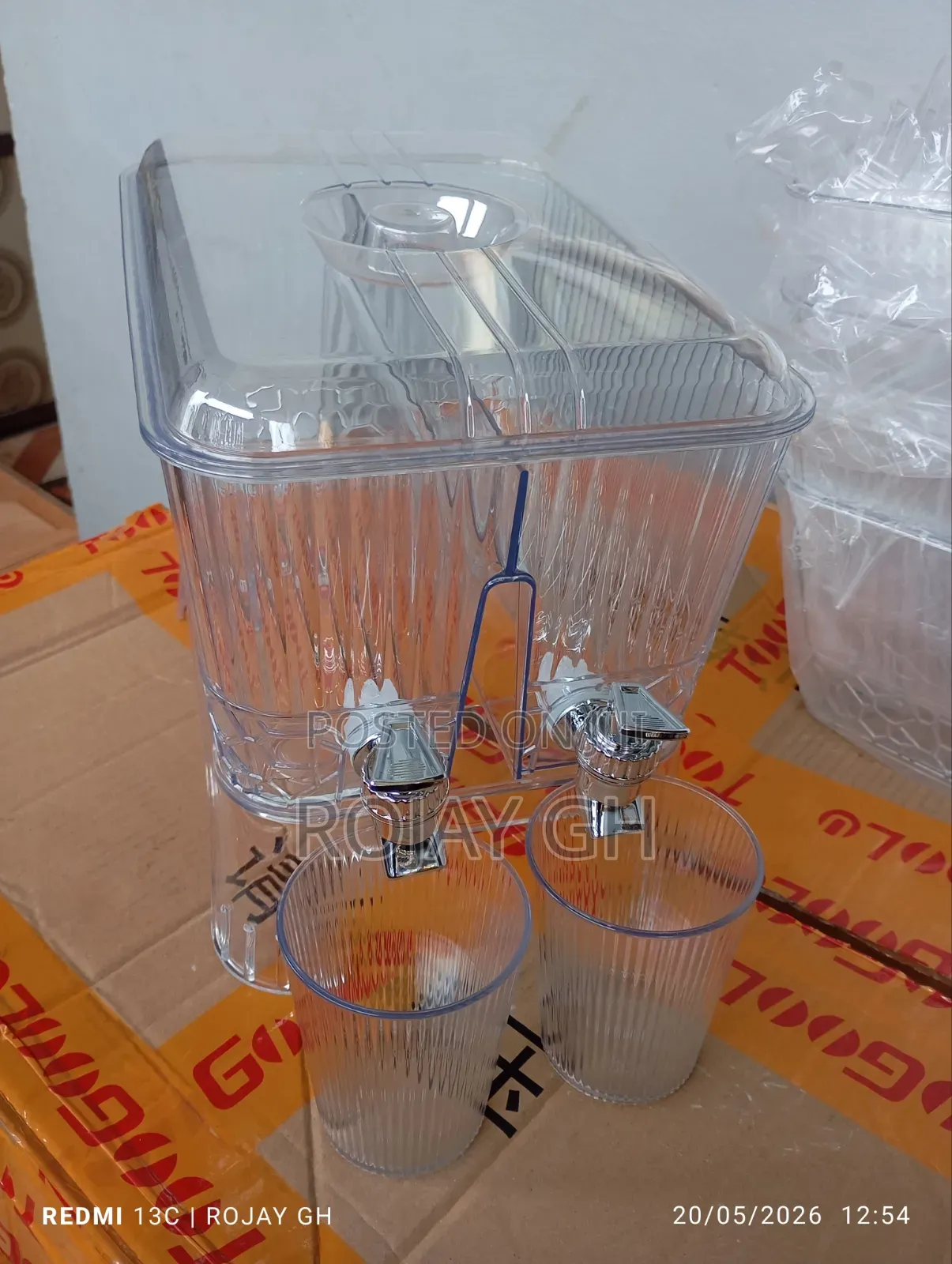 5.5L Acrylic Double Beverage Dispenser With a Stand, Spigots, 2 Cups.
